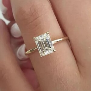 2.0 CT Emerald Cut East to West Solitaire Engagement Ring 14k/18K Yellow Gold, Forever One East to West Ring, Moissanite Emerald Cut Ring