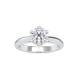 2 CT Classic V Style 6 Prong Solitaire Engagement Ring, Round Classic Moissanite Ring, Man Made Diamond Simulant, 925 Sterling Silver Ring