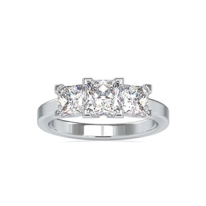 Simulated Diamond Three Stone Ring, Gold Plated Sterling Silver Wedding Ring, Center Round 1 Carat Classic 3 Stone Anniversary Ring,CZ Stone