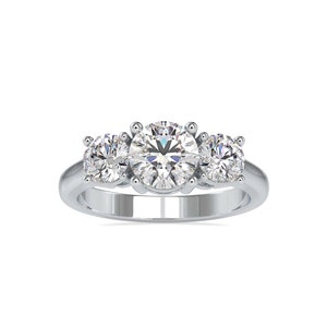 Simulated Diamond Three Stone Ring, Gold Plated Sterling Silver Wedding Ring, Center Round 1 Carat Classic 3 Stone Anniversary Diamond Ring