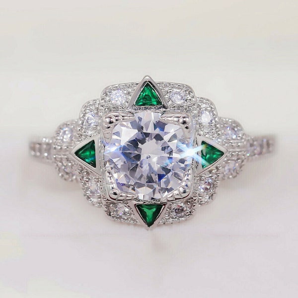 2.51 Ct Round Cut Diamond Ring, Antique Estate Proposal Ring, 14K White Gold, Perfect Art Deco Sleek Ring, Milgrain Cocktail Rings, Jewelry
