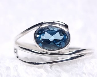 genuine blue topaz ring, pearl blue topaz ring, blue topaz stack ring, cocktail ring blue topaz, simple blue topaz ring, dainty blue ring