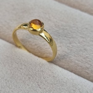 14K gold ring set with Natural AAA grade Citrine, round , Handmade jewelry, Engagement ring, November birthstone, wedding ring for woman