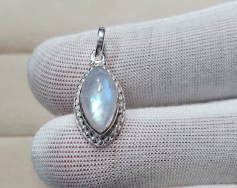 925 sterling silver rainbow moonstone necklace, blue moonstone, blue flash necklace, June birthstone, filigree pendant, dainty, minimalist
