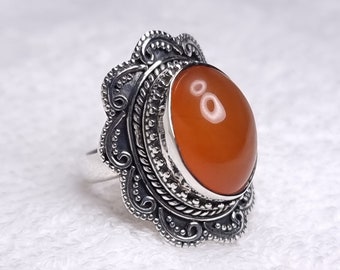 Natural Carnelian Sterling Silver Ring, Handmade Gemstone Jewelry
