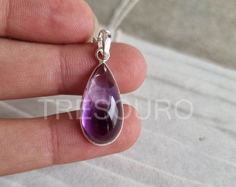 925 silver amethyst necklace, purple Amethyst necklace, natural amethyst teardrop pendant, February birthstone necklace, gift for mom, 18"