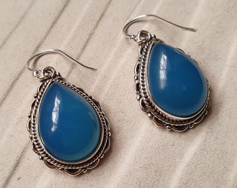 Blue chalcedony earrings, 925 Sterling Silver Earrings, Handmade jewelry, Gift For her, Gemstone earrings, AAA gemstone, lightweight