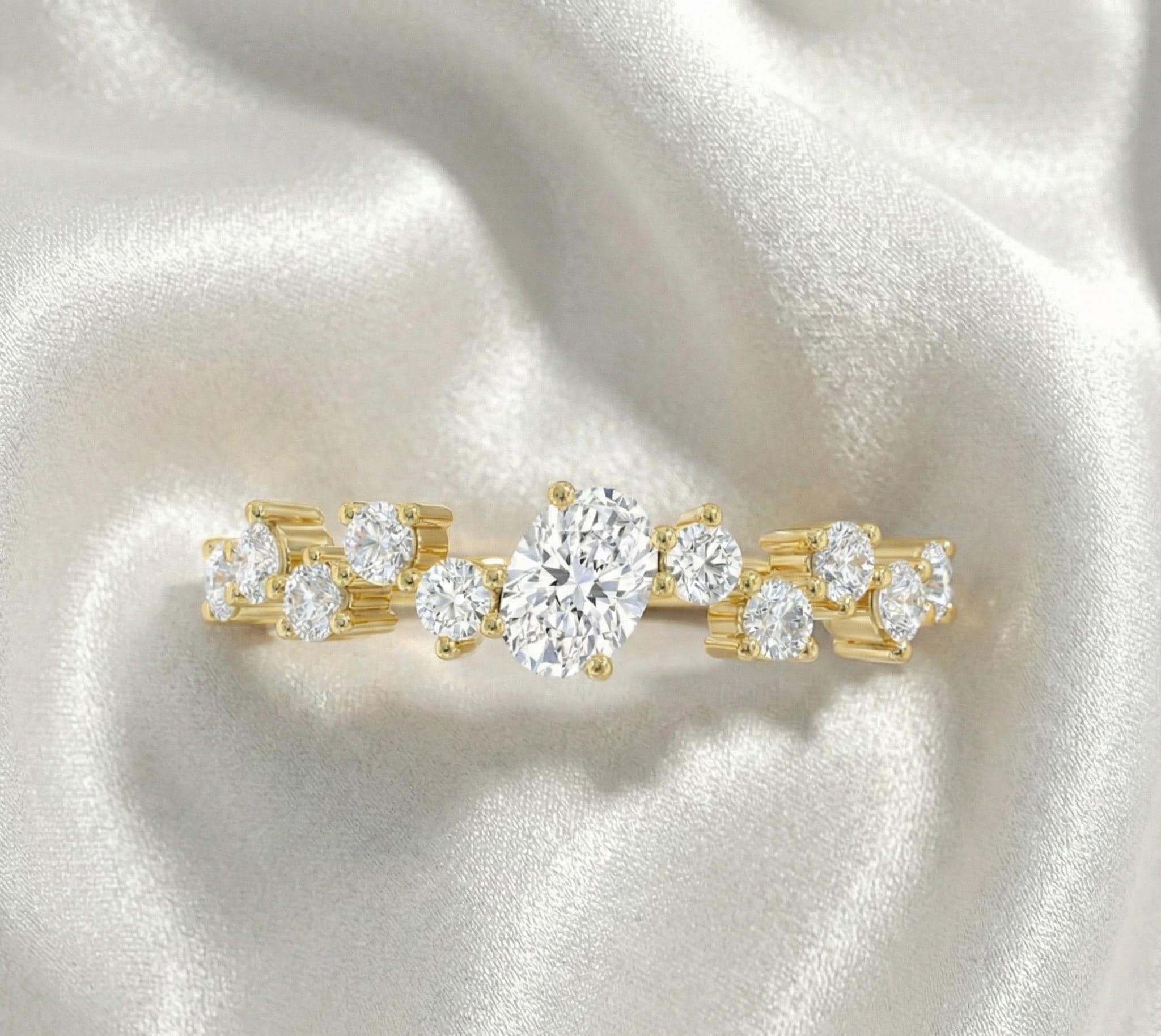 Diamond Engagement Ring in 14K Gold Vermeil, Handmade Dainty Cluster ...