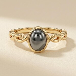 14K gold Hematite Ring, Handmade Jewelry, Minimalist Dainty stackable ring, Oval Gemstone