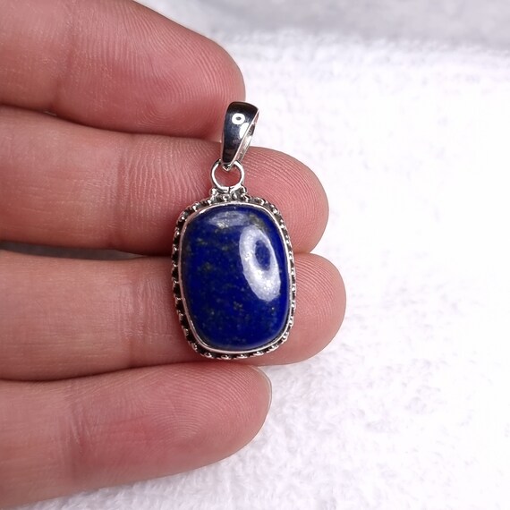 Pendentif En Argent 925 Fait Main - Pierre Lapis Lazuli Avec Améthyste Et Rhodochrosite - Neuf Sans Emballage
