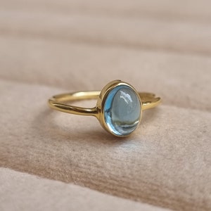 14K Gold ring set with 2.5 CT Natural AAA grade oval Blue Topaz, Handmade 14K Gold jewelry, Alternative engagement ring, December Birthstone