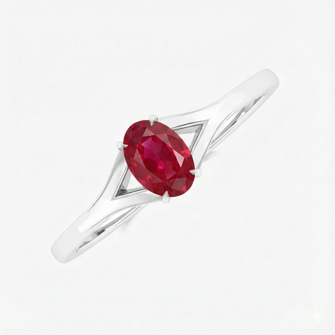 Ruby Ring in Sterling Silver, Split Shank Solitaire Promise Ring ...