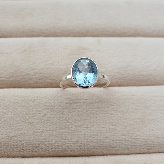 Natural Blue Topaz Ring, 925 Sterling Silver Ring, Handmade, Gift For Fiance, Engagement Gift, Gemstone Jewelry, Unique Blue Topaz ring