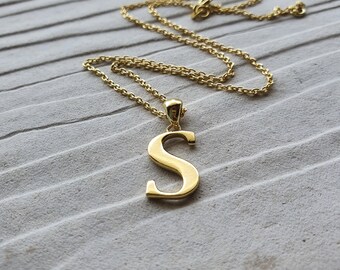 14k Gold vermeil Personalized Initial S Necklace, Customized Letter Necklace, Sterling Silver Initial, Handmade Jewelry, Personalized Gift