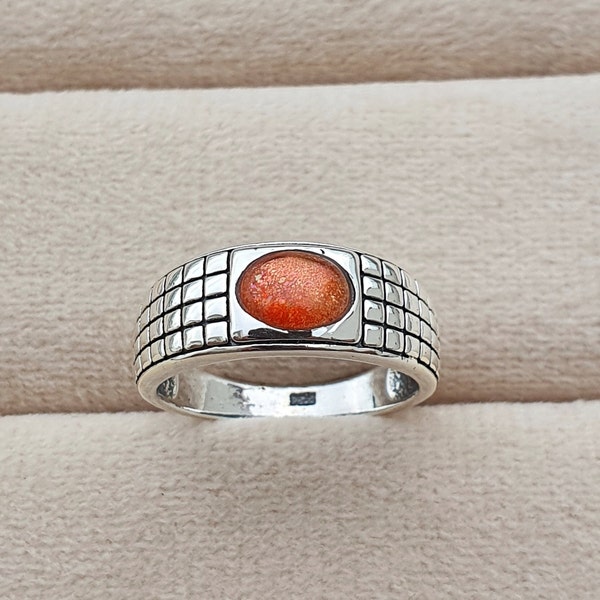 Natürlicher AAA Grade Sunstone Ring, 925 Sterlingsilber-Ring, handgemacht, stapelbarer Ring, Verlobungsgeschenk, Edelsteinschmuck, Unisex-Ring