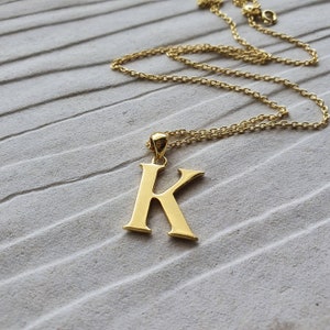 Collar K inicial personalizado vermeil de oro de 14 k, collar de letras personalizado, inicial de plata de ley, joyería hecha a mano, regalo personalizado