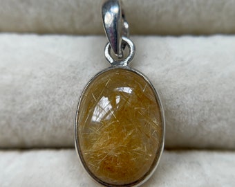 modern sterling jewelry, minimalist pendant, gold pendant, rutilated quartz, artisan pendant, OOAK pendant, gift for her, healing crystal