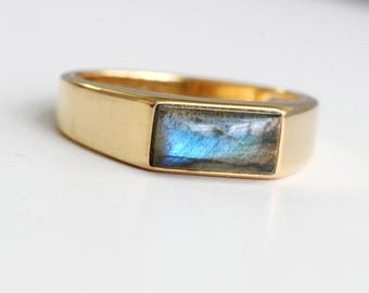 14k Solid gold ring, Natural Blue labradorite spectrolite gemstone ring, unisex Gold jewelry, vintage statement ring, Gold ring for men