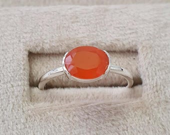 14K White Gold vintage ring set with Natural AAA grade Carnelian, Handmade Solid gold Ring, statement ring for her, July birthstone jewelry