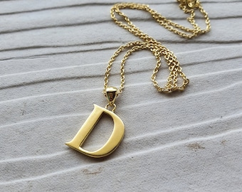 14k Gold vermeil Personalized Initial D Necklace, Customized Letter Necklace, Sterling Silver Initial, Handmade Jewelry, Personalized Gift