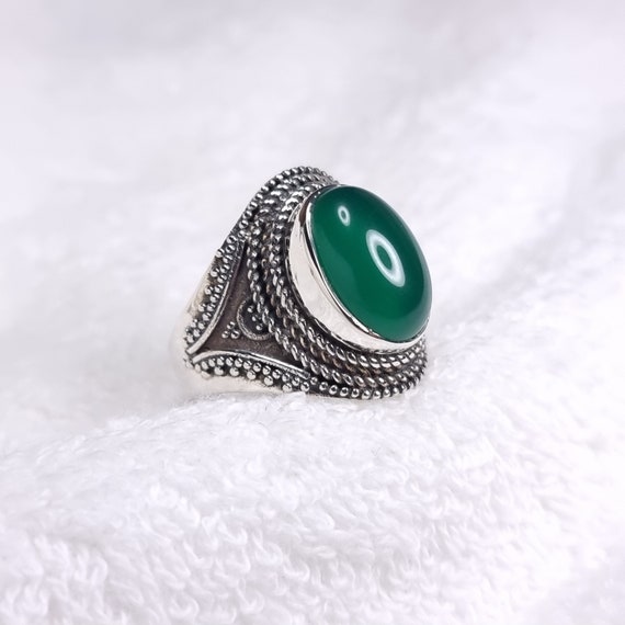 Natural Green Onyx Ring, 925 Sterling Silver Ring, Handmade, Gift For Fiance, Engagement Gift, Gemstone Jewelry, Unisex Ring