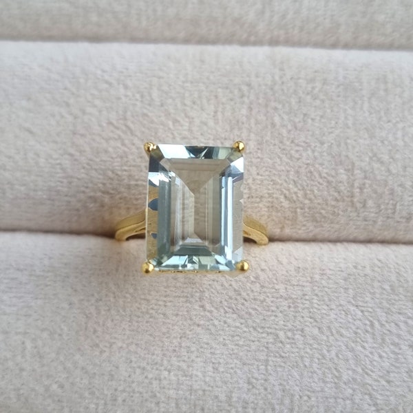 14K gold ring set with 9 CT Natural AAA grade Green Mint Amethyst, Emerald Cut, Handmade 14K Solid Gold, Alternative engagement ring