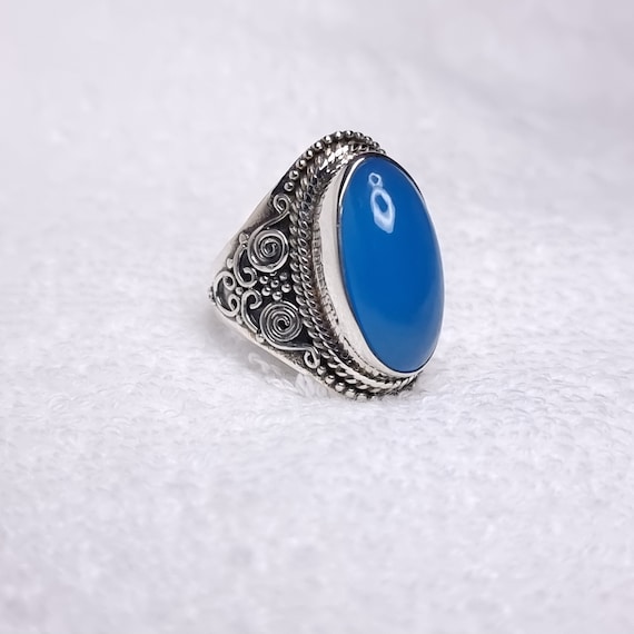 Natural Blue Chalcedony Ring, 925 Sterling Silver Ring, Handmade, Gift For Her, Engagement Gift, Gemstone Jewelry, Unisex Ring