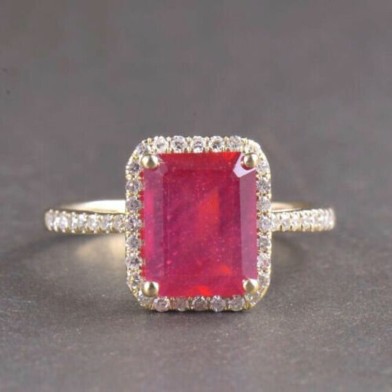 Emerald Cut Ruby Engagement Ring Wedding Promise Ring Red Etsy