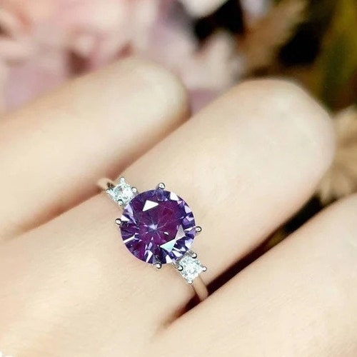 2 CT Round Cut Alexandrite Solitaire Ring, Engagement Ring, Wedding Ring, Solid Silver Color Changing Gemstone shops Ring for Women's