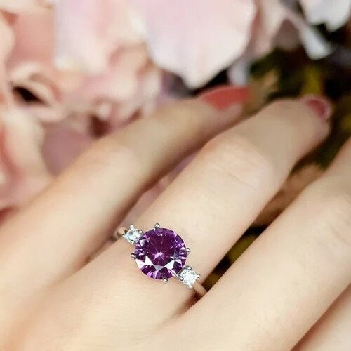 2 CT Round Cut Alexandrite Solitaire Ring, Engagement Ring, Wedding Ring, Solid Silver Color Changing Gemstone shops Ring for Women's