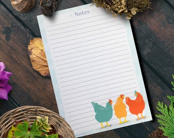 Notepad, Notes, Make a list, Notebook, Shopping list, Chickens, Chickadee design, Cottagecore, Country lifestyle, Farmyard, Chicken coop