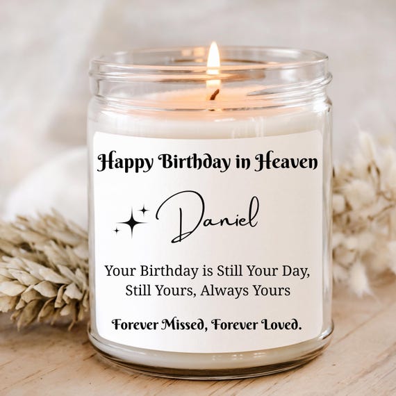 Alles Gute zum Geburtstag im Himmel Kerze, personalisierte Trauergeschenk Sympathie Kerze, Trauerkerze, Gedenkandenken