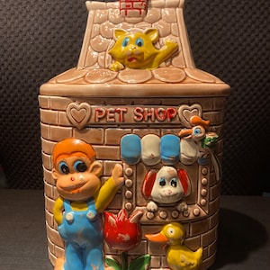 Vintage 1950’s Pet Shop Ceramic Cold Painted Cookie Jar - Woolco Toronto Canada