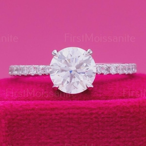 1.45CT Round Moissanite Engagement Ring, 14K Solid Gold Women's Wedding Ring, Vintage Style, Classic Promise, Anniversary Jewelry