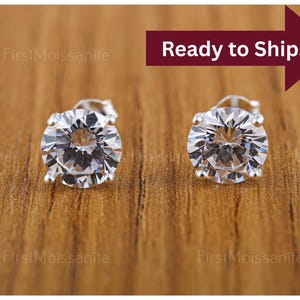 8mm Brilliant  Round Cut Moissanite Stud Earrings in Push Back 925 Sterling Silver Moissanite Studs Anniversary Birthday Gift For Her