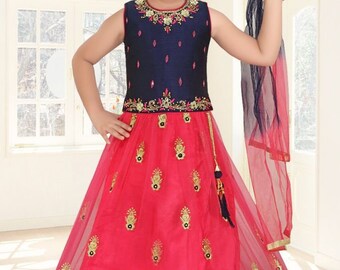 Blue and Pink Girl's Lehenga