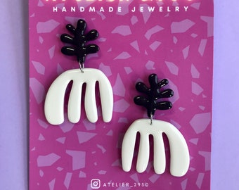 Pendientes llamativos de Matisse en blanco y negro, pendientes llamativos inspirados en Henry Matisse, pendientes inspirados en el arte: regalo para ella