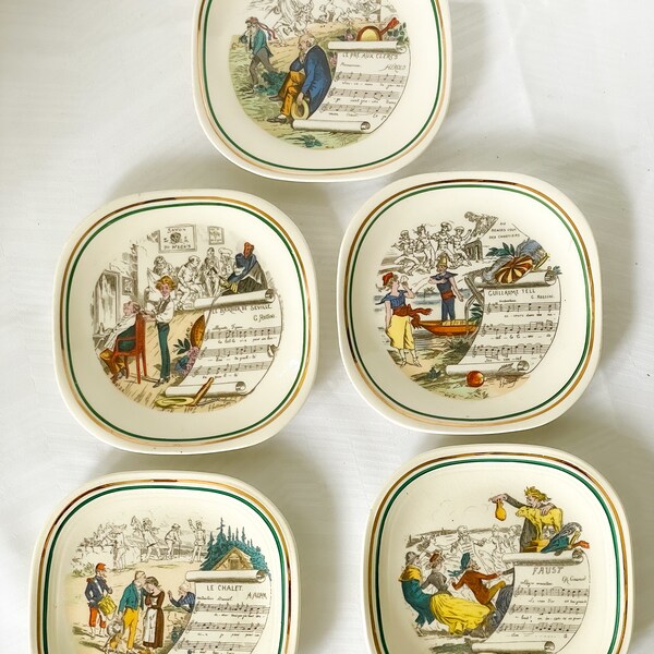 Set of 5 Vintage French Parry Vielle Opera Dessert Plates