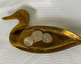 Vintage Brass Duck Trinket/Change Dish