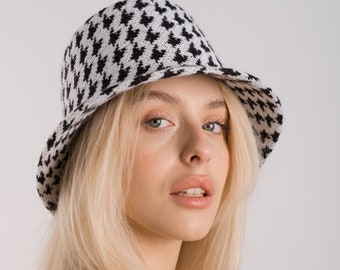 Women's hat, stylish women's panama hat, Women's cotton hat, pattern pied-de-poule, summer hat