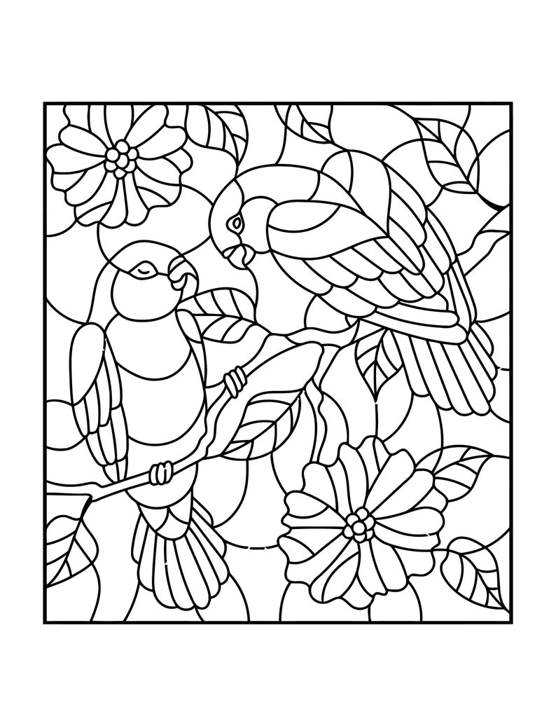 Printable Stained Glass Coloring Book 50 Beautiful Images to Relax