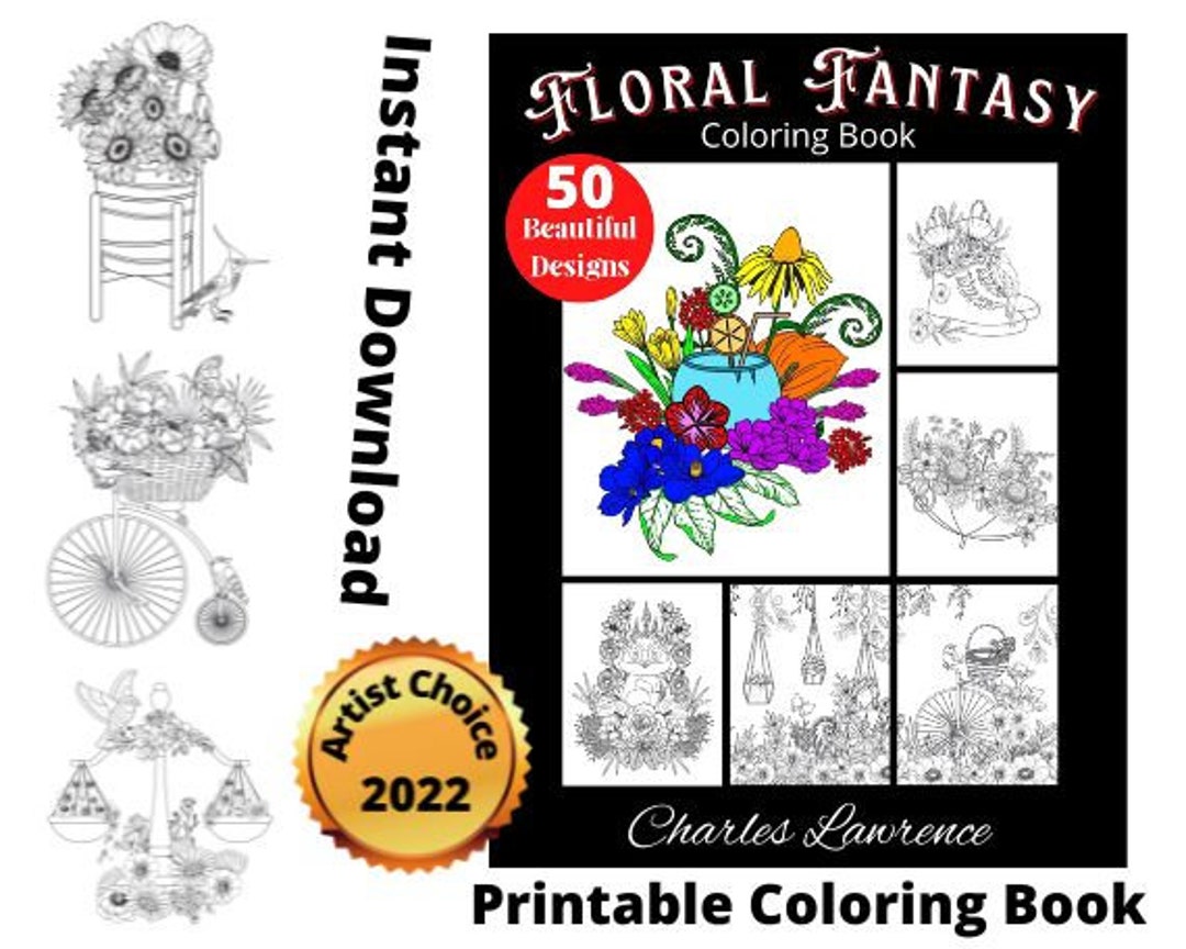 Printable Floral Fantasy Coloring Book: 50 Beautiful Designs for ...