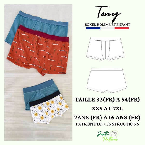 Patron couture PDF TONY, boxer homme et enfant