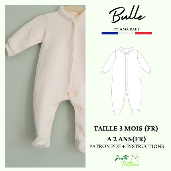 Patron couture PDF BULLE, pyjama bébé