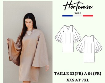 PDF sewing pattern HORTENSE, dress with flowing sleeves