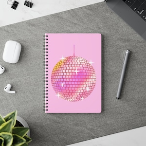 Pastel Pink Disco Ball A5 Notebook | Cute Retro Y2k Journal for Students, Back to School Stationery, Diary Gift | Wirobound Lined