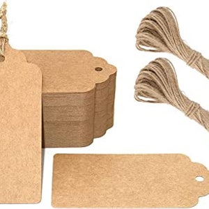 Etichette regalo in carta Kraft 100 pezzi con spago di iuta naturale da 30 metri per etichette artigianali rettangolari marroni estive Cartellino del prezzo