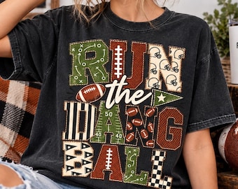 Patchwork Run the Dang Ball PNG, Football Mom Leopard Sublimation, Retro Game Day Shirt Design, Touchdown Football Season