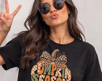 Pumpkin Season Png, Preppy Leopard Bow Pumpkin Png, Retro Groovy Fall Png, Distressed Autumn Png, Checkered Fall Png