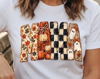 Fall Mama PNG, Pumpkin Mama Patchwork Design, Preppy Fall PNG, Gingham Autumn Mom Shirt Sublimation, Digital Download